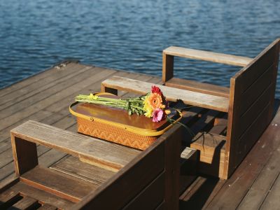 Deck chairs overlooking lake